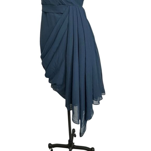 JJ’s House Navy Blue Chiffon Draped Cap Sleeve Mini Dress | 8 - Picture 7 of 9